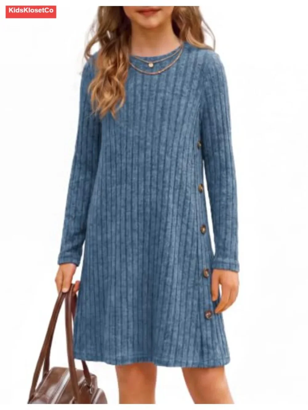 Girls Long Sleeve A-Line Button Casual Dress Fall Winter